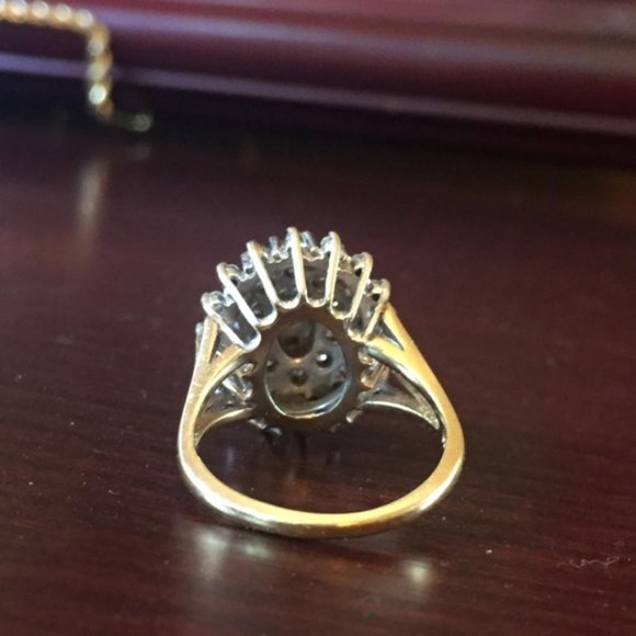 14K Y/Gold 50 Diamond 1.50 CT TDW Cluster Ring - Picture 11 of 12